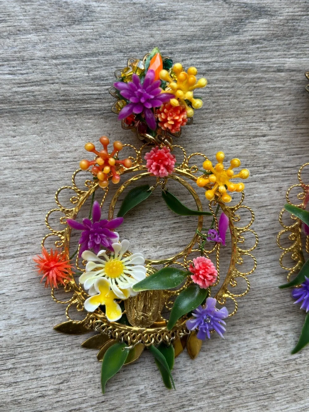 Mercedes Salazar Colorful Floral Statement Earrings - Colombian design handmade